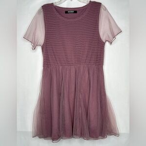 Disturbia Carolina Godet Shirred Mauve Tulle Mini Dress Baby Doll Sz 10